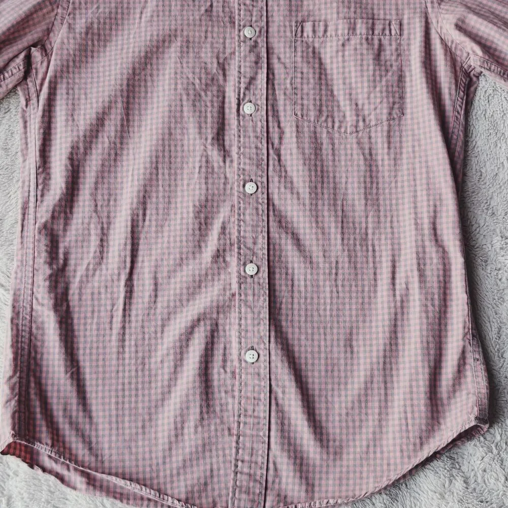 J Crew Check Shirt Men's S Pink Grey Plaid 100% Cotton Slim Fit Lightweight